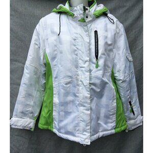 Athletic Works Women Ski Jacket White Green Size L Removable Hood Zip Up